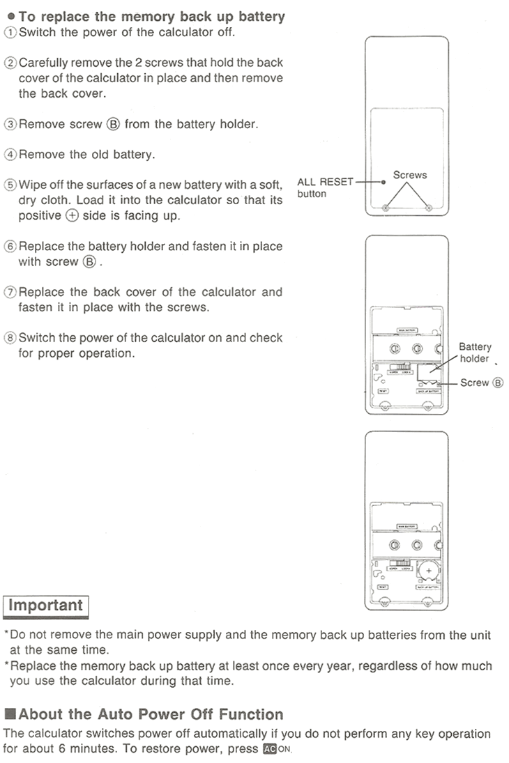 Casio fx-7700GB Changing the Batteries -- Manual Extract