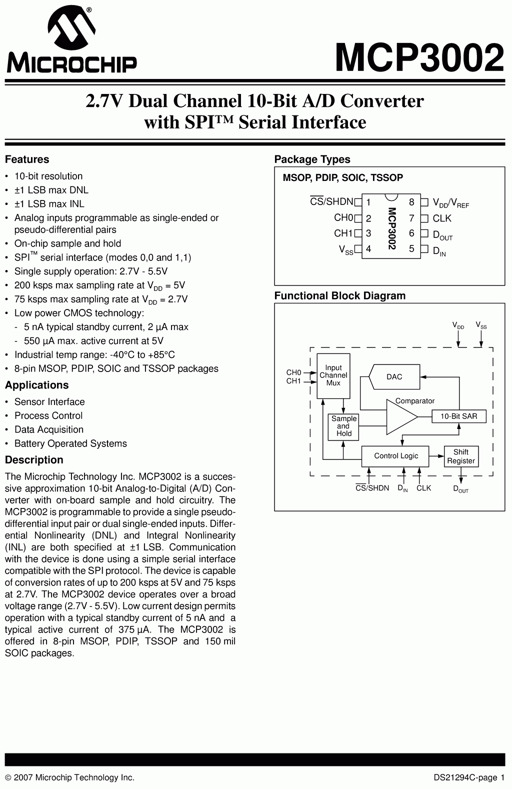 MCP3002 Datasheet