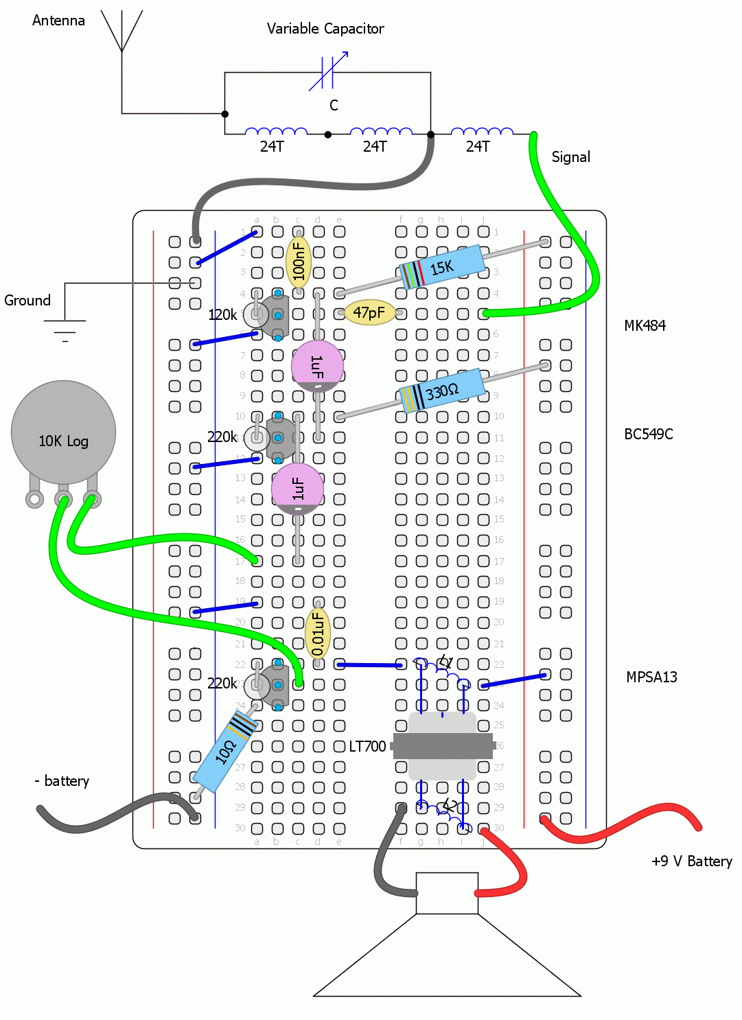 MK484 Radio Breadboard Layout Large Image