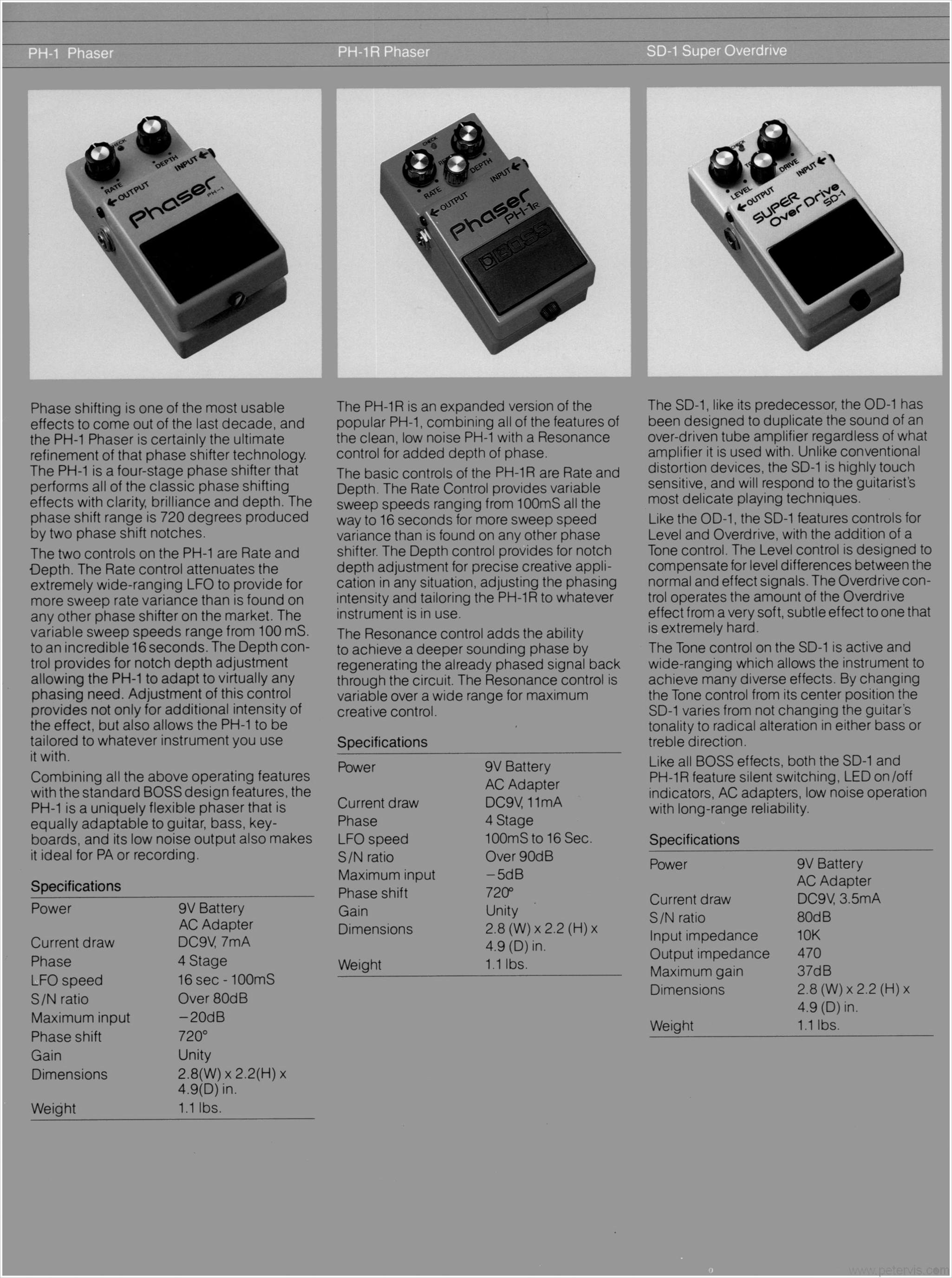 BOSS PH-1 PHASER AND PH-1R PHASER AND SD-1 SUPER OVERDRIVE