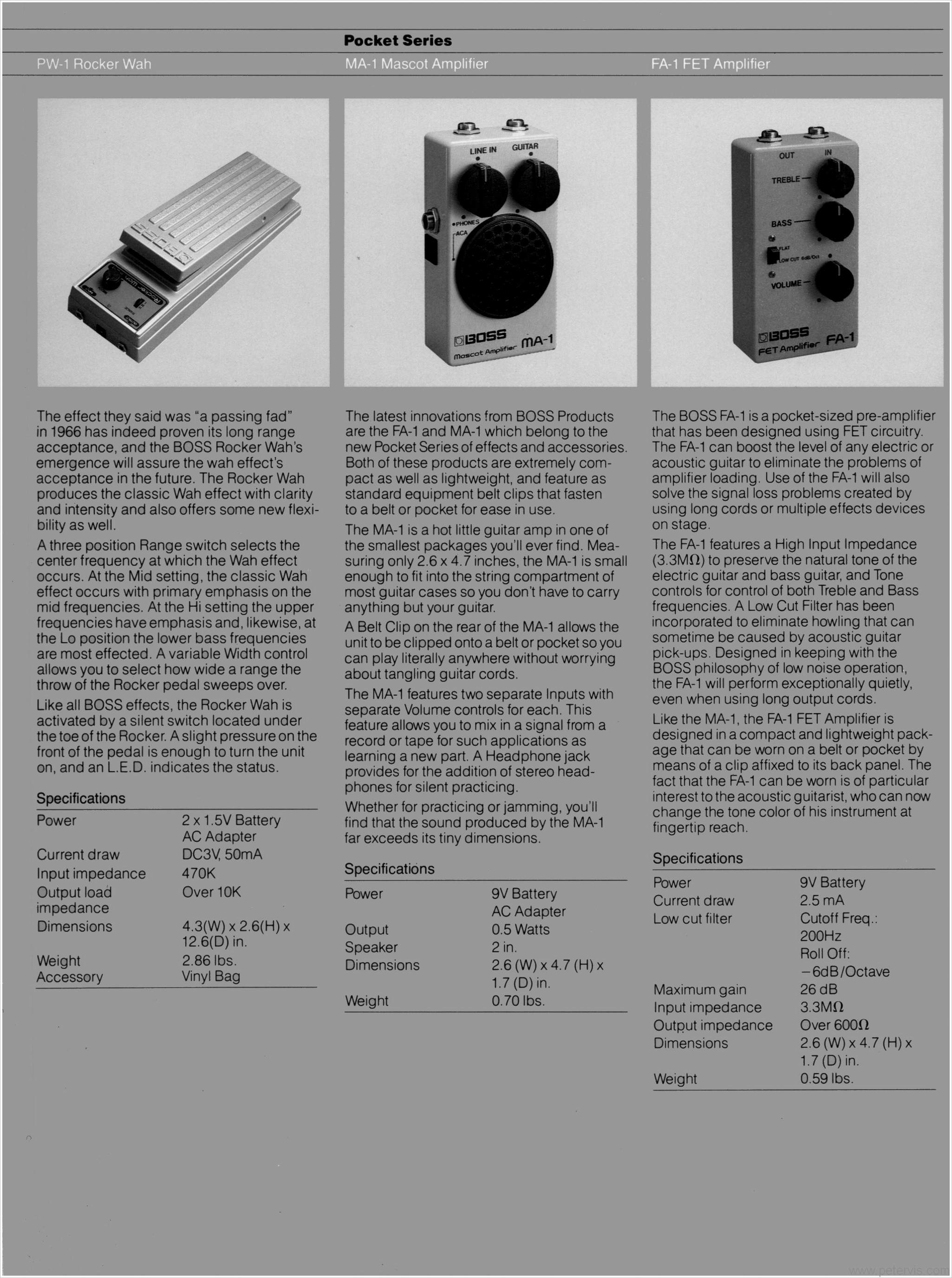 BOSS PW-1 ROCKER WAH AND MA-1 MASCOT AMPLIFIER AND FA-1 FET AMPLIFIER