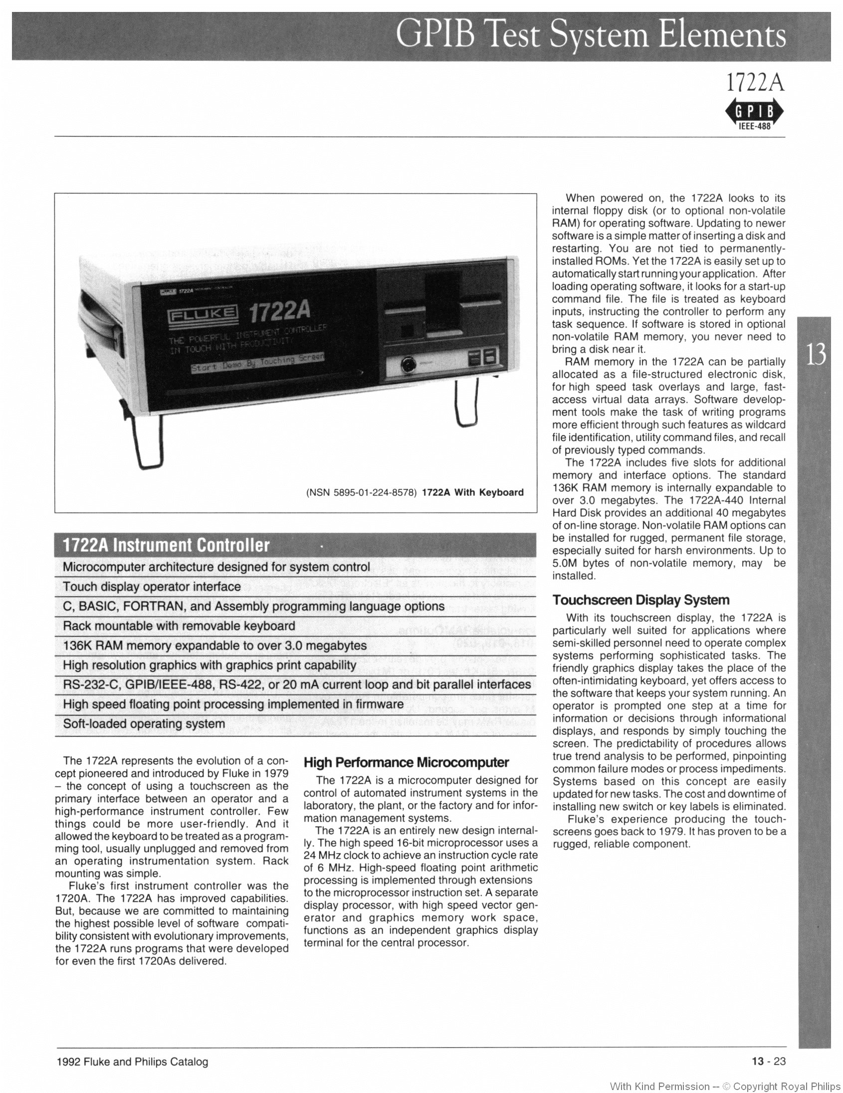 Fluke 1722A Features and Spec