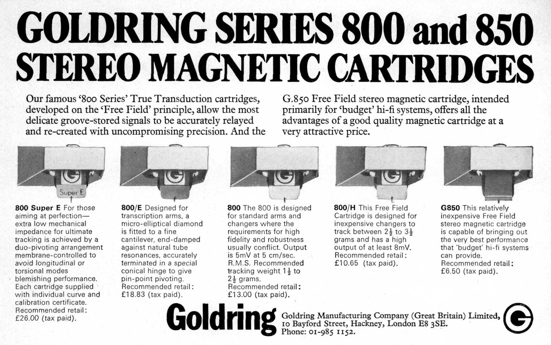 GOLDRING SERIES 800 STEREO MAGNETIC CARTRIDGES