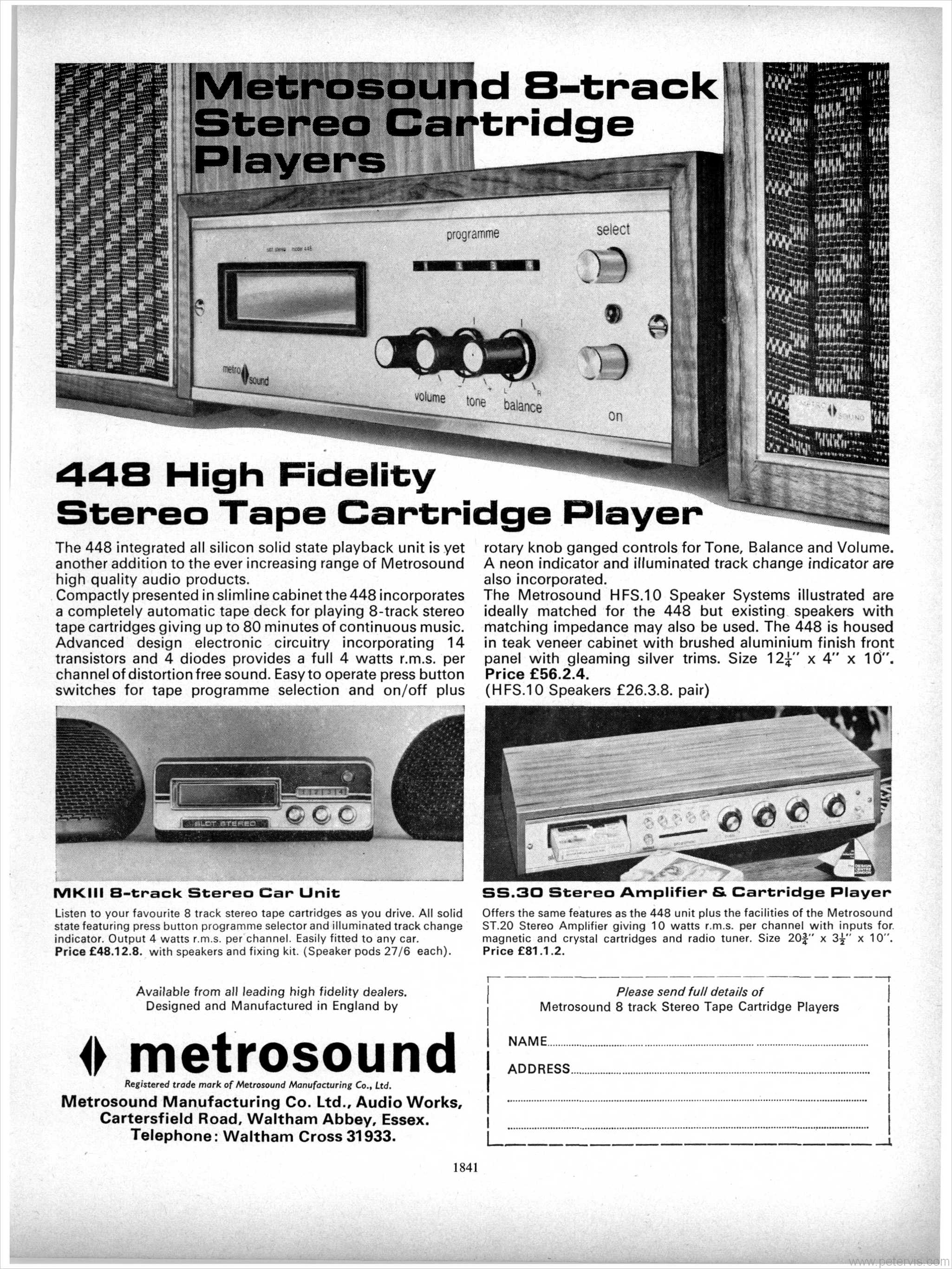 METROSOUND MODEL 448 TAPE CARTRIDGE PLAYER