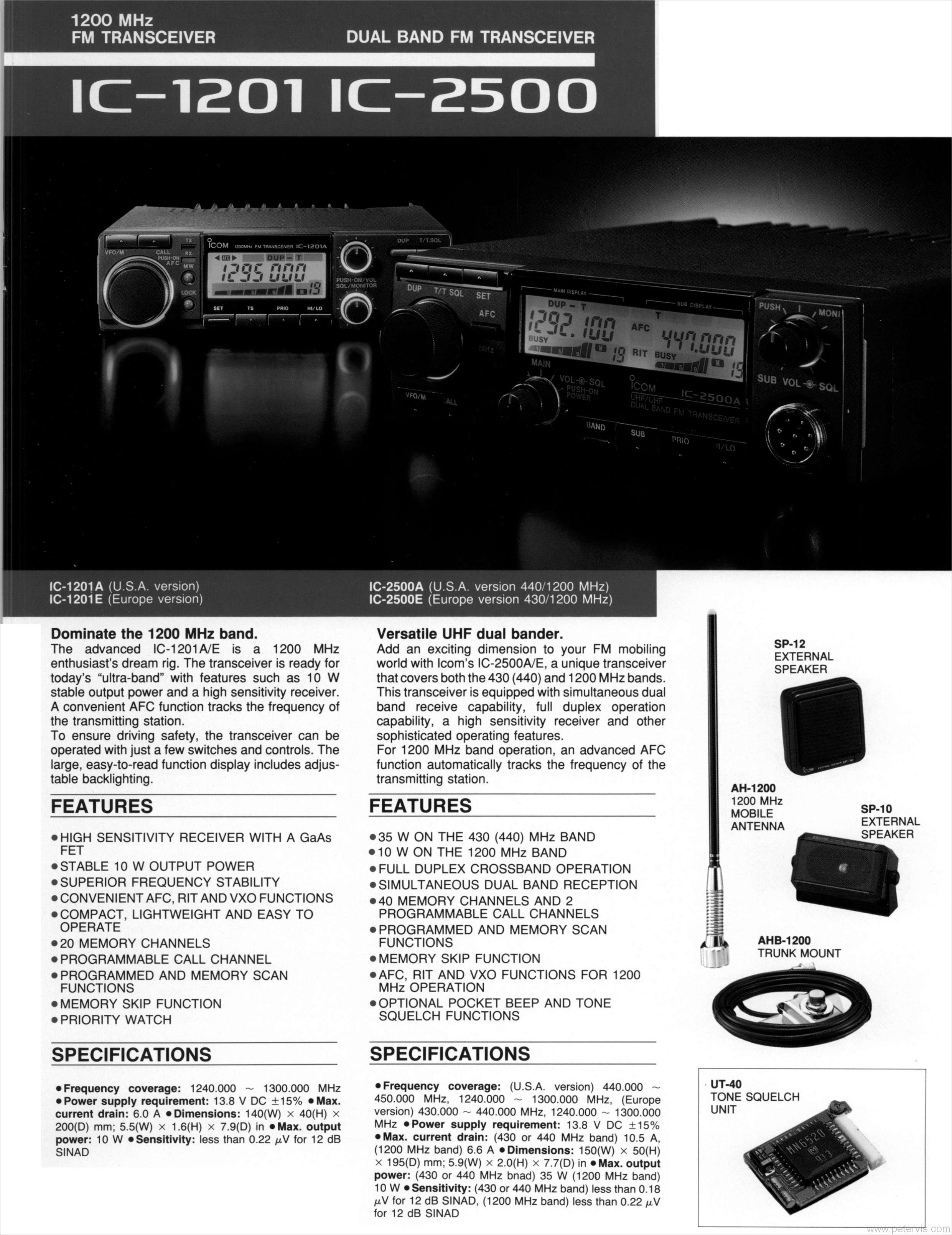 IC-1201 and IC-2500 SPECIFICATION and FEATURES