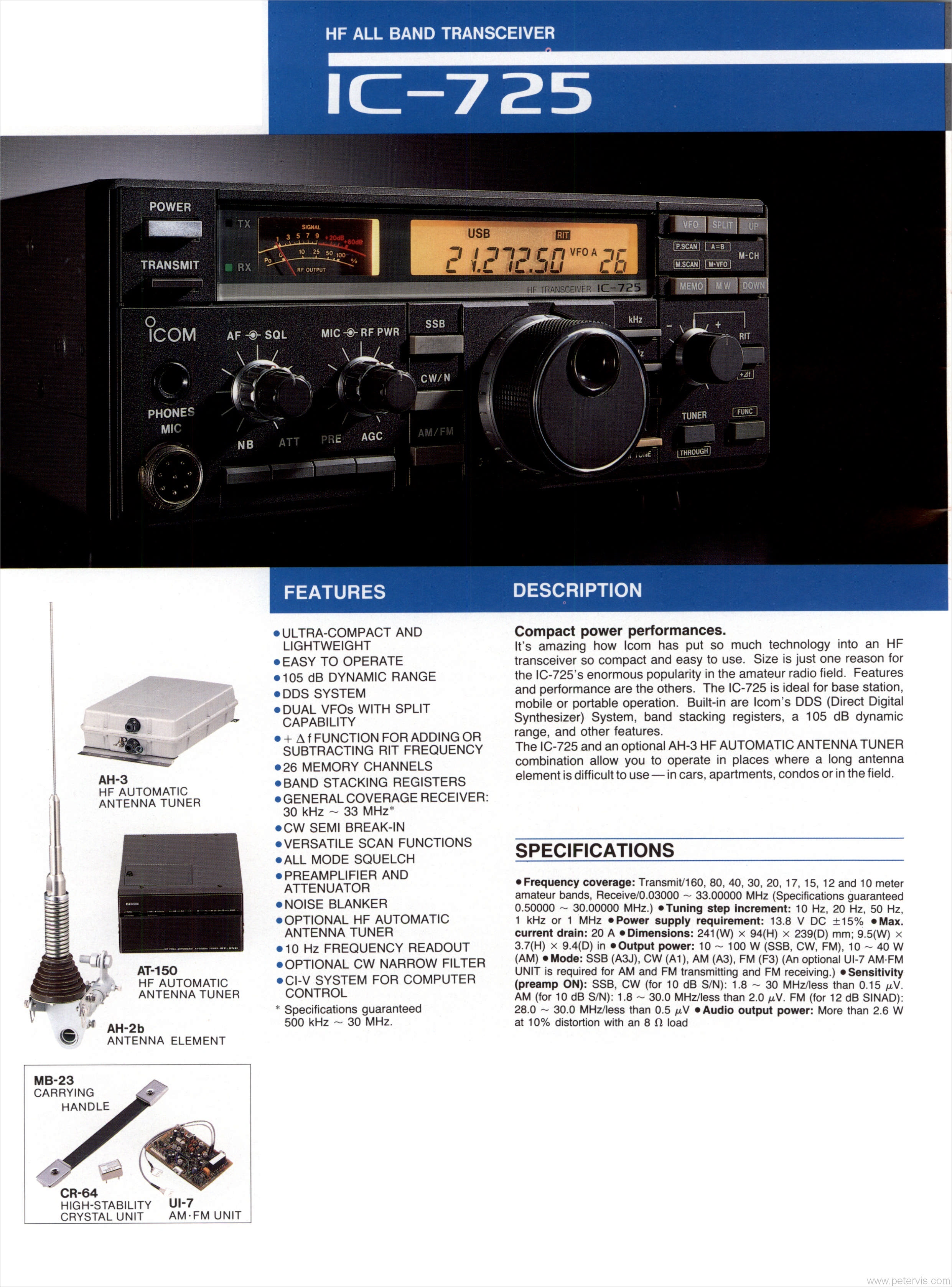 IC-725 SPECIFICATION and FEATURES