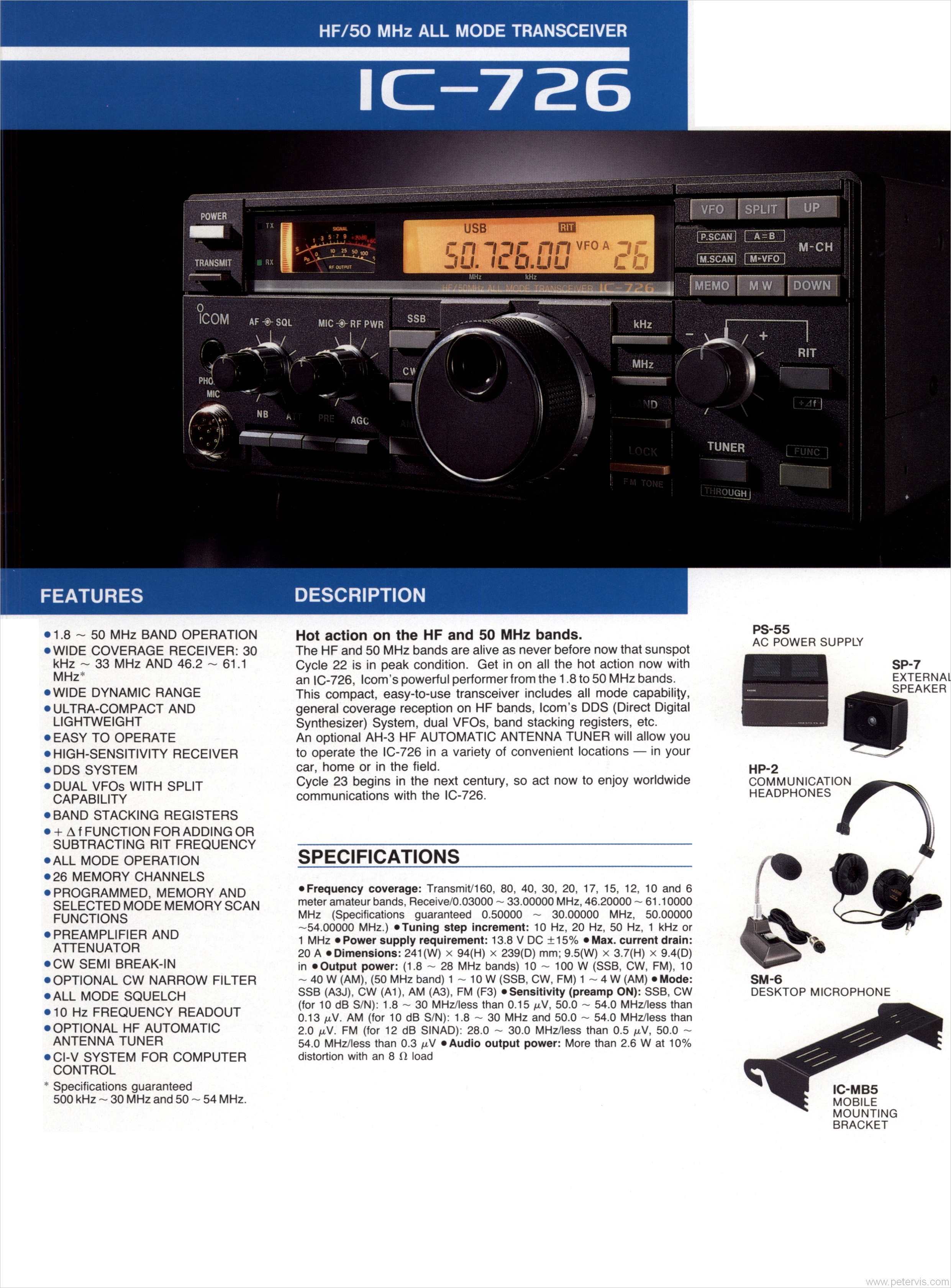 IC-726 SPECIFICATION and FEATURES