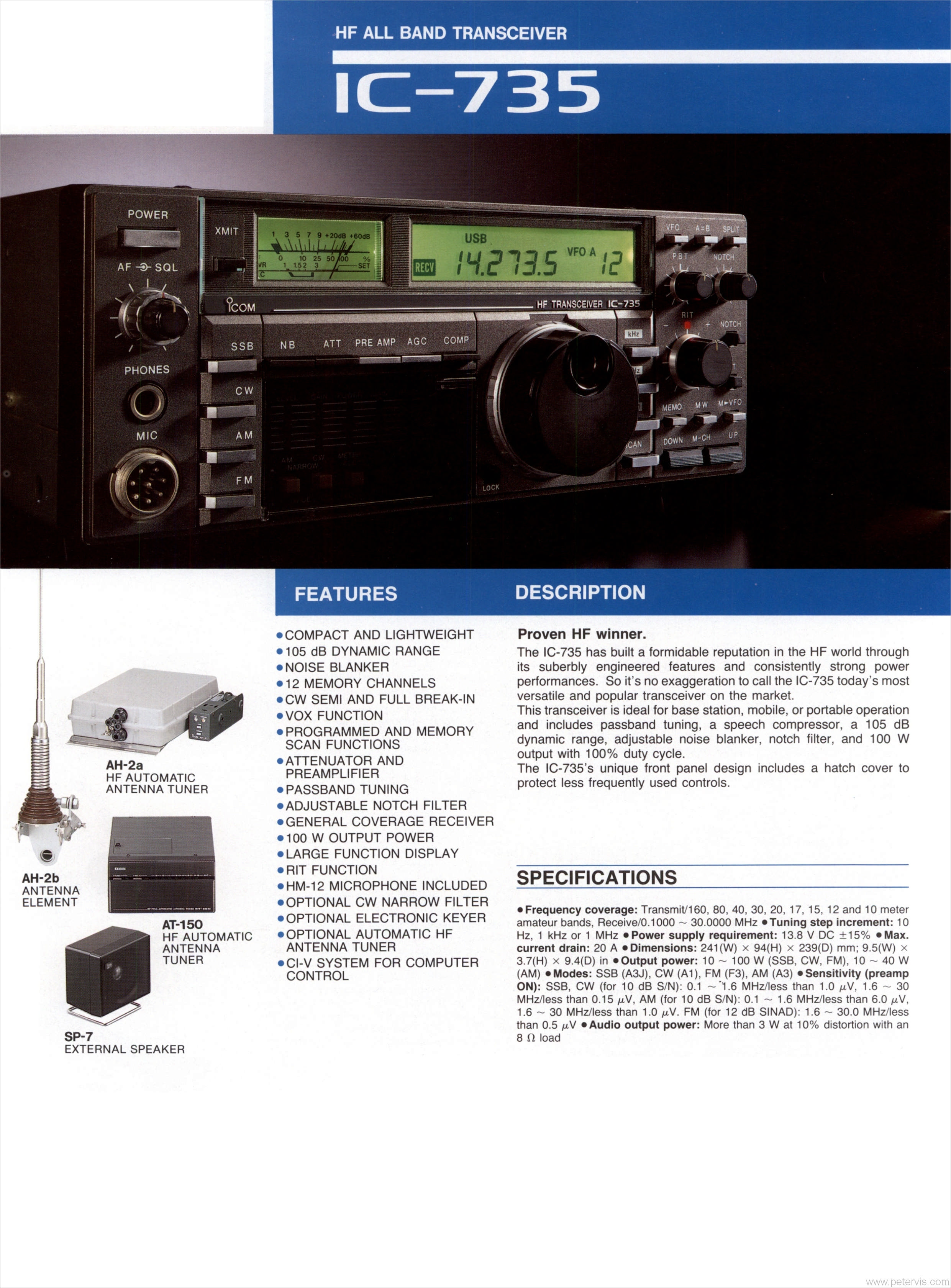IC-735 SPECIFICATION and FEATURES