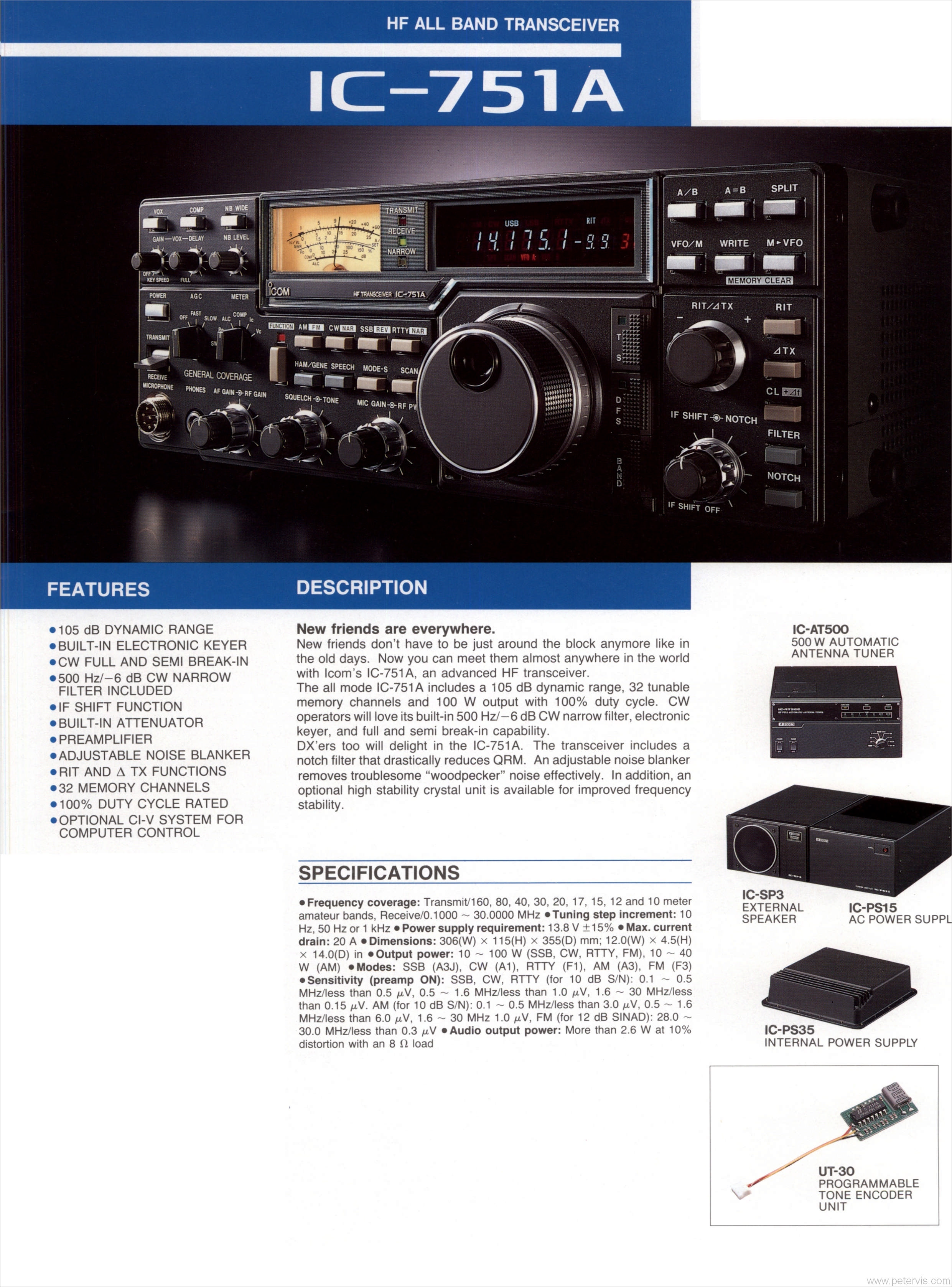 IC-751A SPECIFICATION and FEATURES
