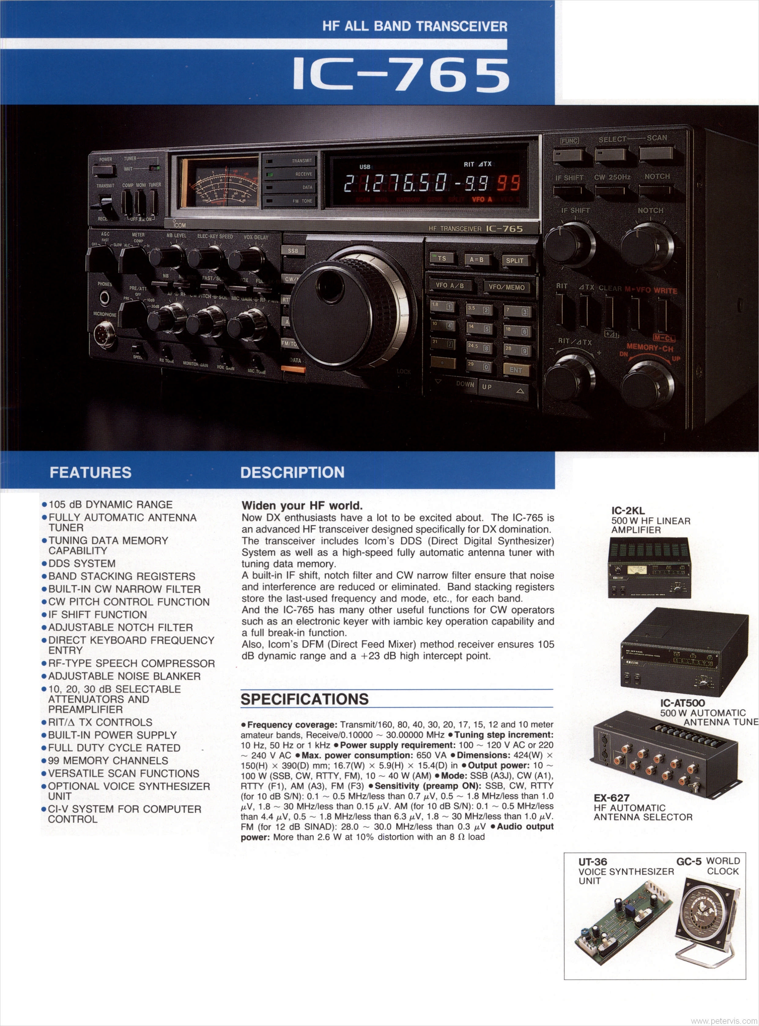 IC-765 SPECIFICATION and FEATURES