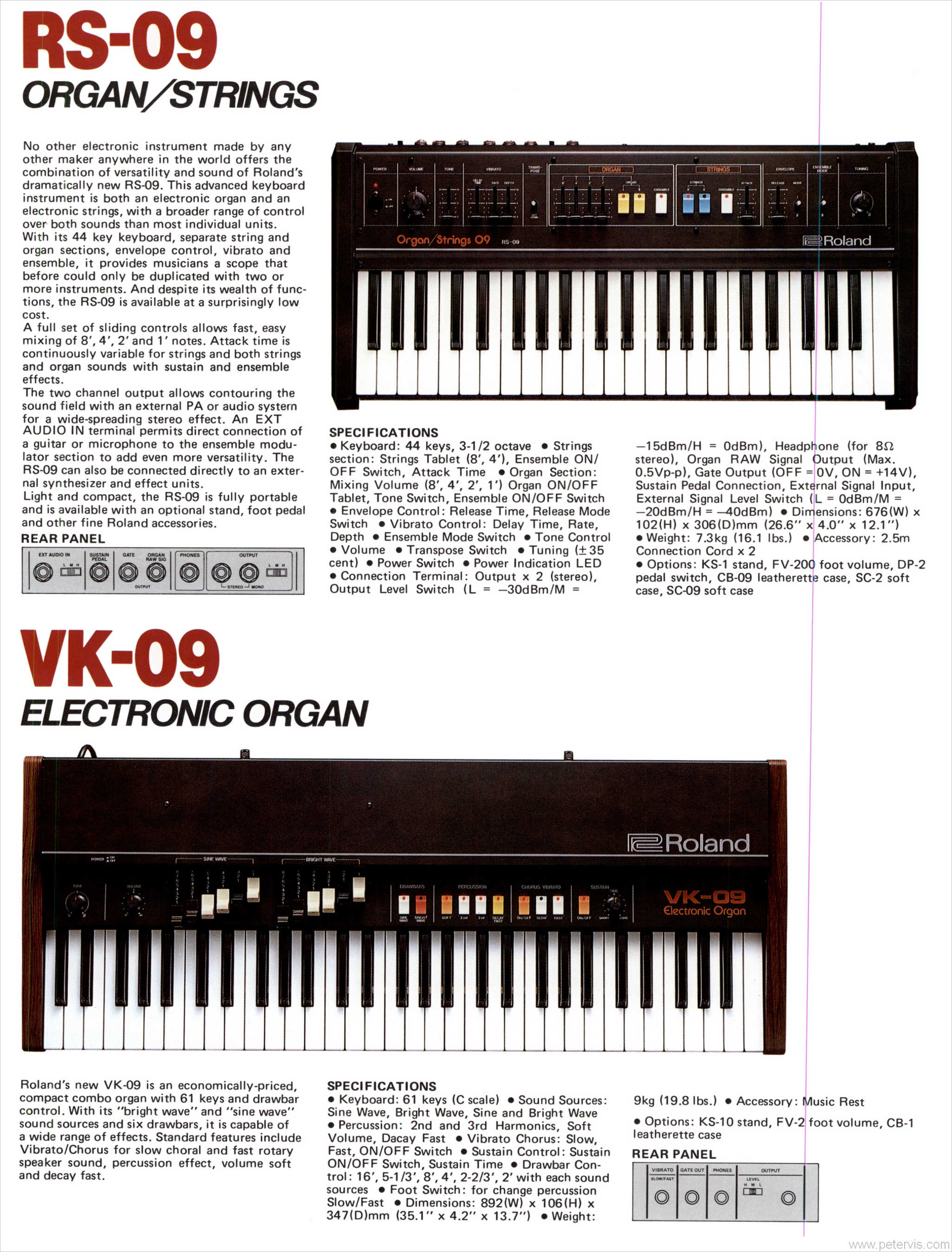 ROLAND RS-09 AND VK-09 SPECIFICATIONS