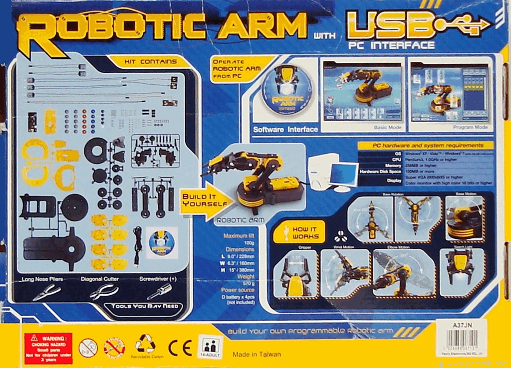 Robotic Arm with USB PC Interface Box Back Design Large View