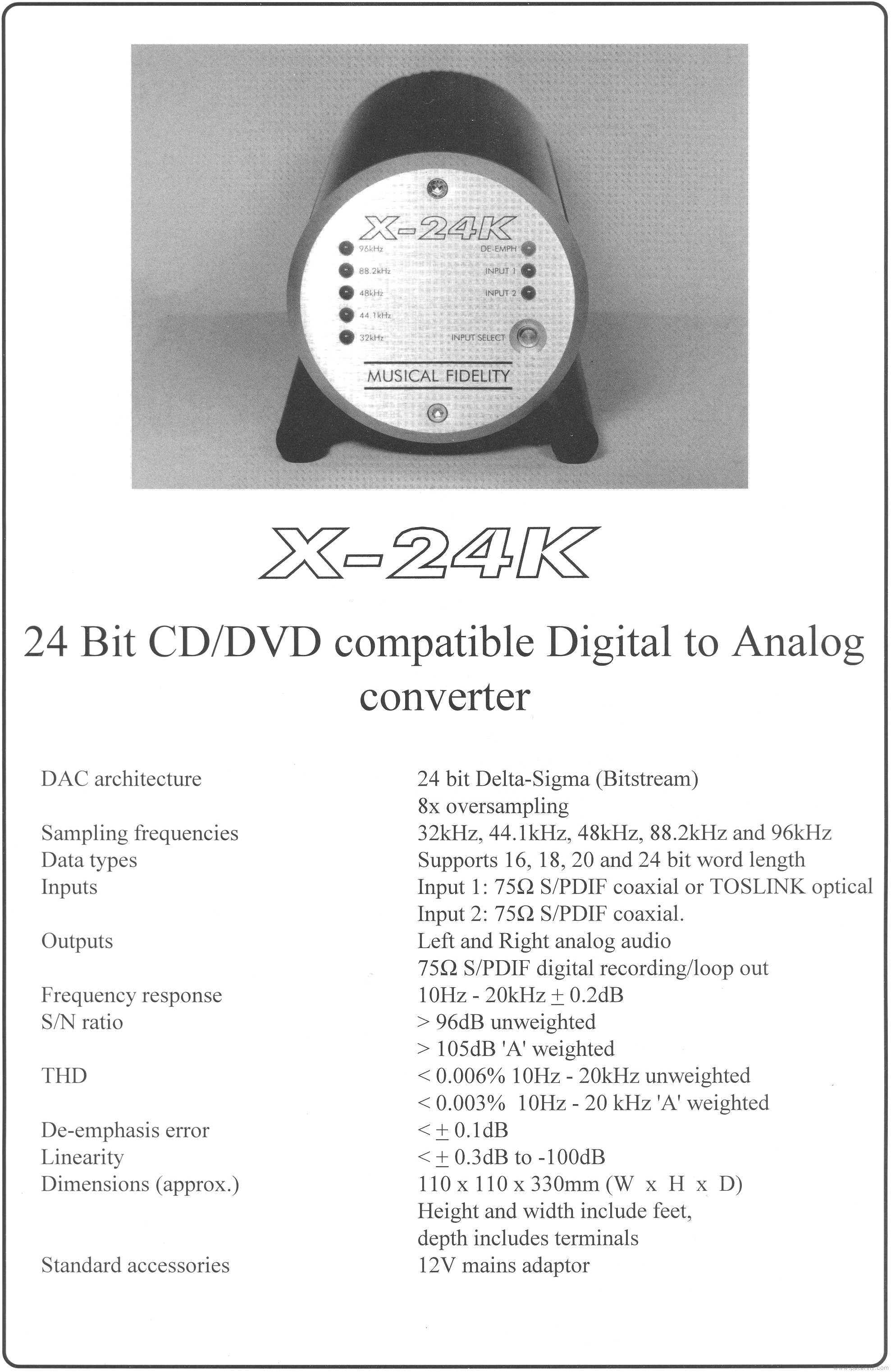 Musical Fidelity X-24K -- Reference Guide Update 1998 