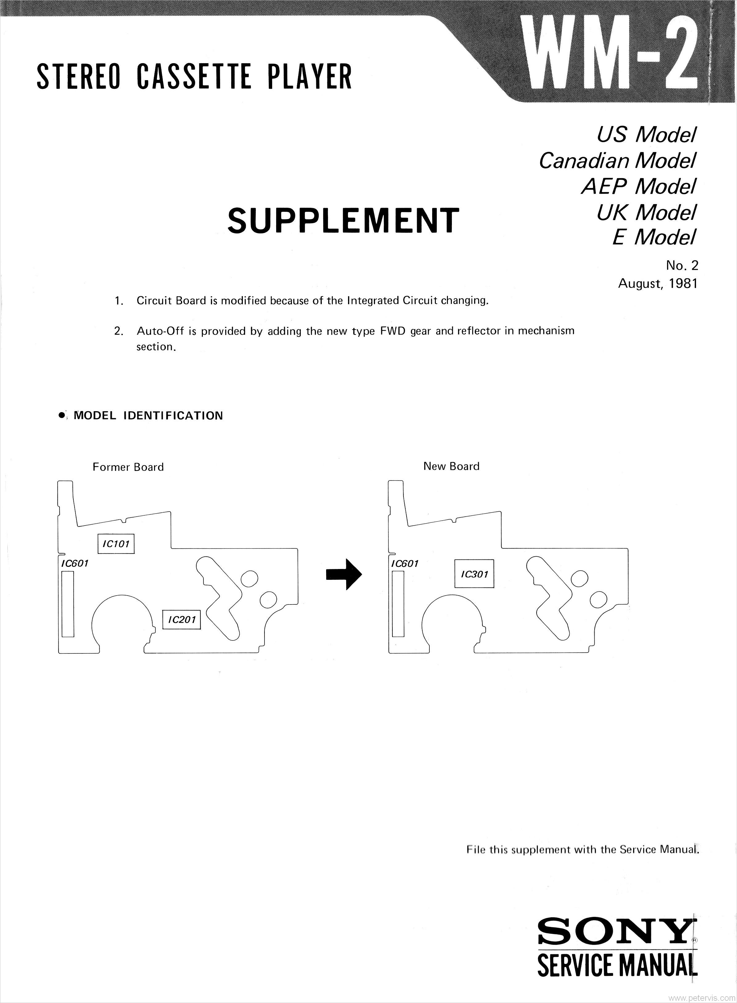 Sony WM-2 Service Manual Supplement