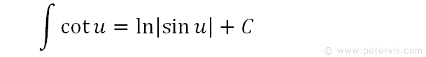 integral of cotu=ln|sinu| + C