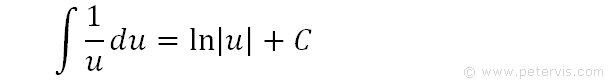 integral of 1/u = ln|u|
