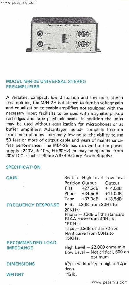 Shure M64-2E Universal Stereo Preamplifier